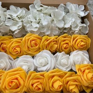 20 Count | White Hydrangeas Yellow Roses Bouquet Centerpiece Wedding Flowers